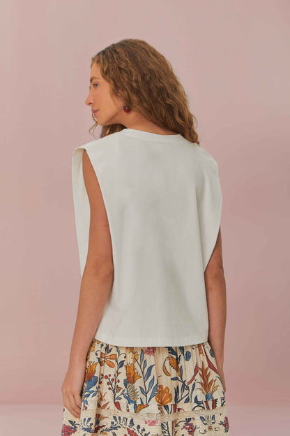 FARM Rio White Beaded Flowers T-Shirt