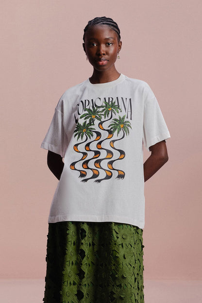 FARM Rio Off-White Copacabana Relaxed Organic Cotton T-Shirt