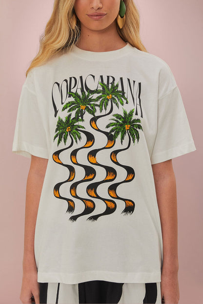 FARM Rio Off-White Copacabana Relaxed Organic Cotton T-Shirt