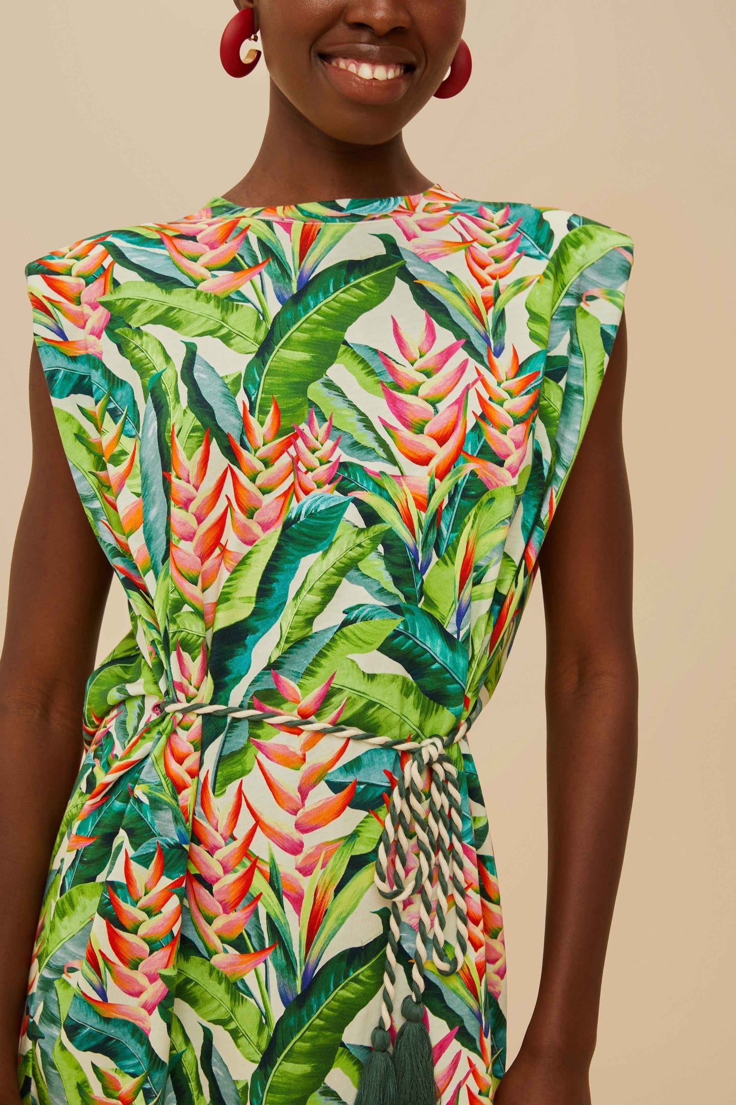 FARM Rio Off-White Heli Leaves Organic Cotton T-Shirt Mini Dress
