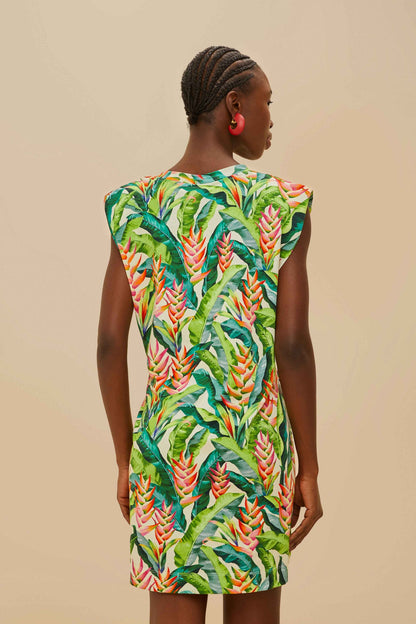 FARM Rio Off-White Heli Leaves Organic Cotton T-Shirt Mini Dress
