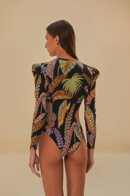 FARM Rio Cool Foliage Black Bodysuit