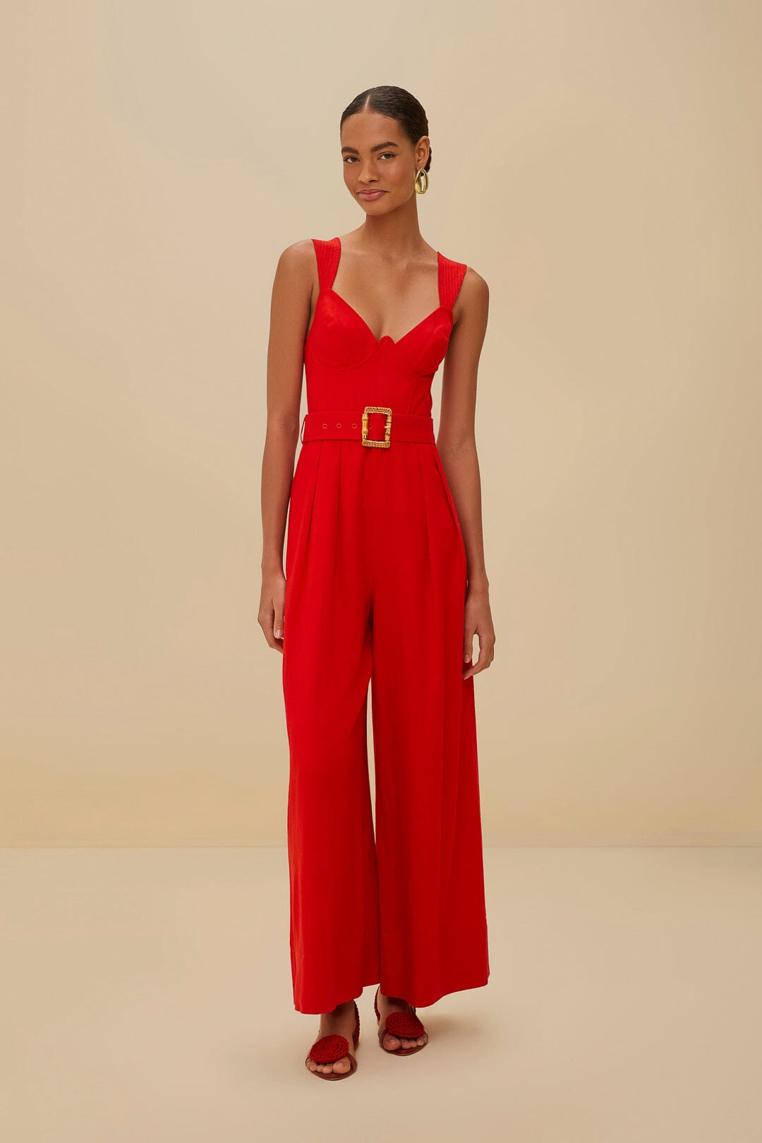 FARM Rio Red Sleeveless LENZING™ ECOVERO™ Euroflax™ Maxi Jumpsuit