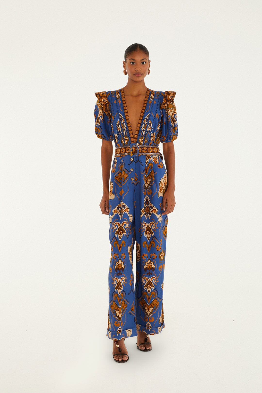 FARM Rio Blue Ornament Floral Jumpsuit