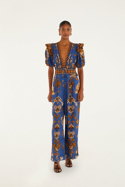 FARM Rio Blue Ornament Floral Jumpsuit