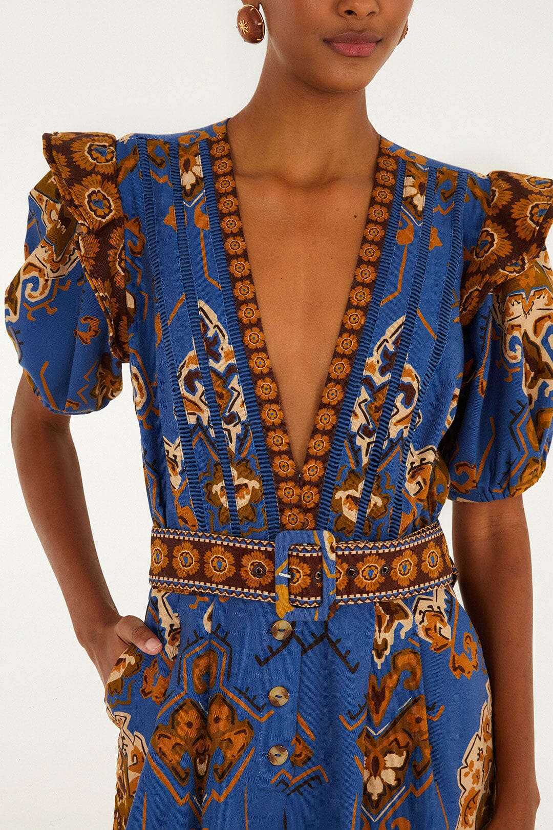 FARM Rio Blue Ornament Floral Jumpsuit
