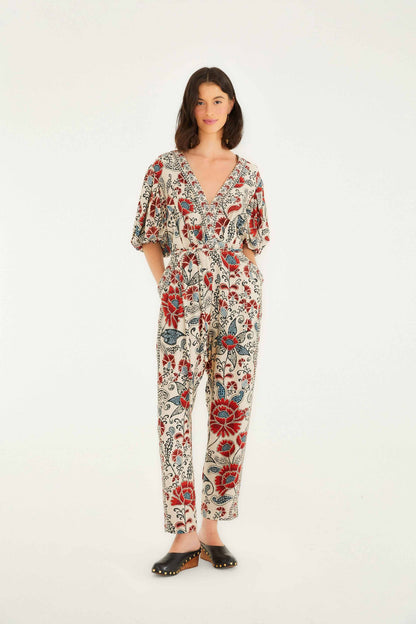 FARM Rio Sand Francesca V Neckline Short Sleeve Jumpsuit | FARM Rio