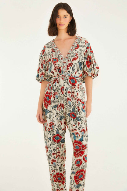 FARM Rio Sand Francesca V Neckline Short Sleeve Jumpsuit | FARM Rio