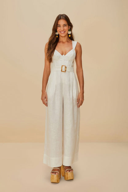 FARM Rio Off-White Euroflax™ Premium Linen Jumpsuit
