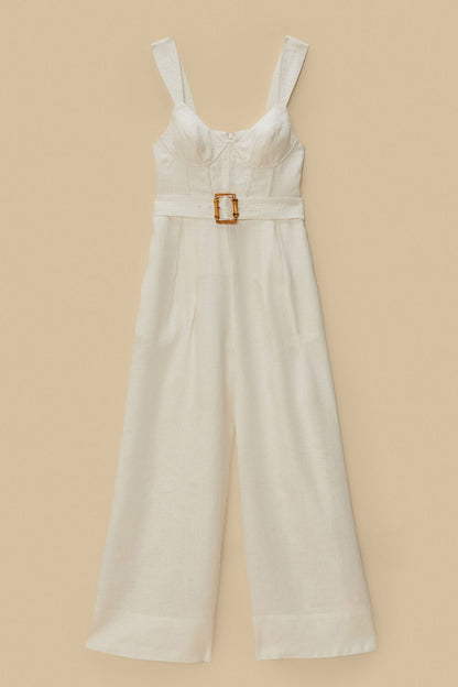 FARM Rio Off-White Euroflax™ Premium Linen Jumpsuit