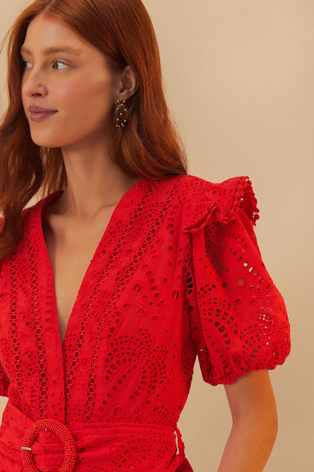 FARM Rio Red Eyelet Beaded Belt Romper