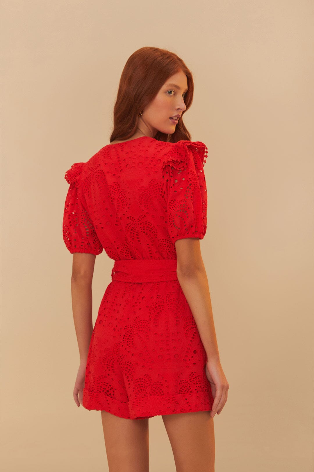 FARM Rio Red Eyelet Beaded Belt Romper