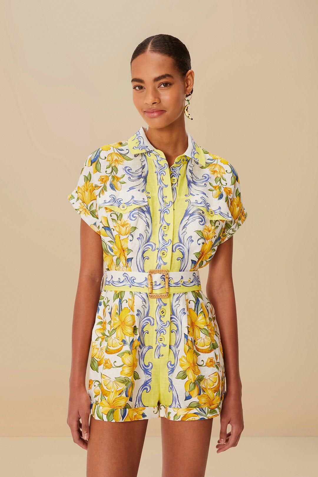 FARM Rio Off-White Sicily Scarf Euroflax™ Premium Linen Romper