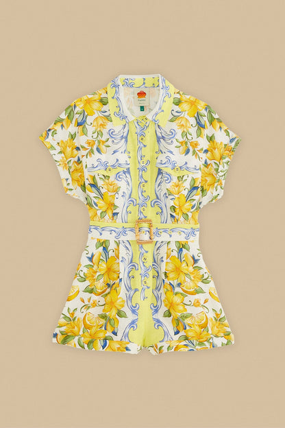 FARM Rio Off-White Sicily Scarf Euroflax™ Premium Linen Romper