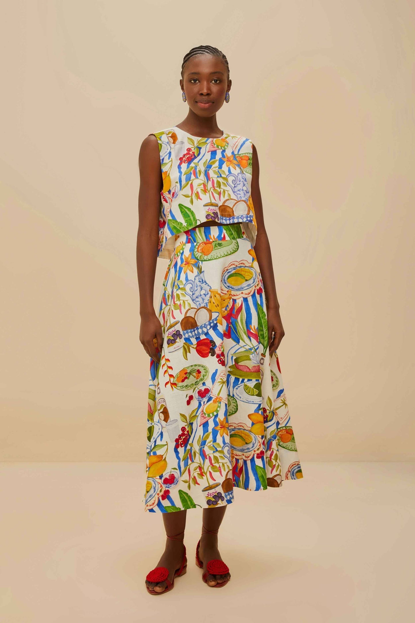 FARM Rio Off-White Fresh Table LENZING™ ECOVERO™ Euroflax™ Midi Skirt