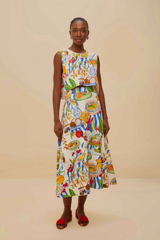 FARM Rio Off-White Fresh Table LENZING™ ECOVERO™ Euroflax™ Midi Skirt