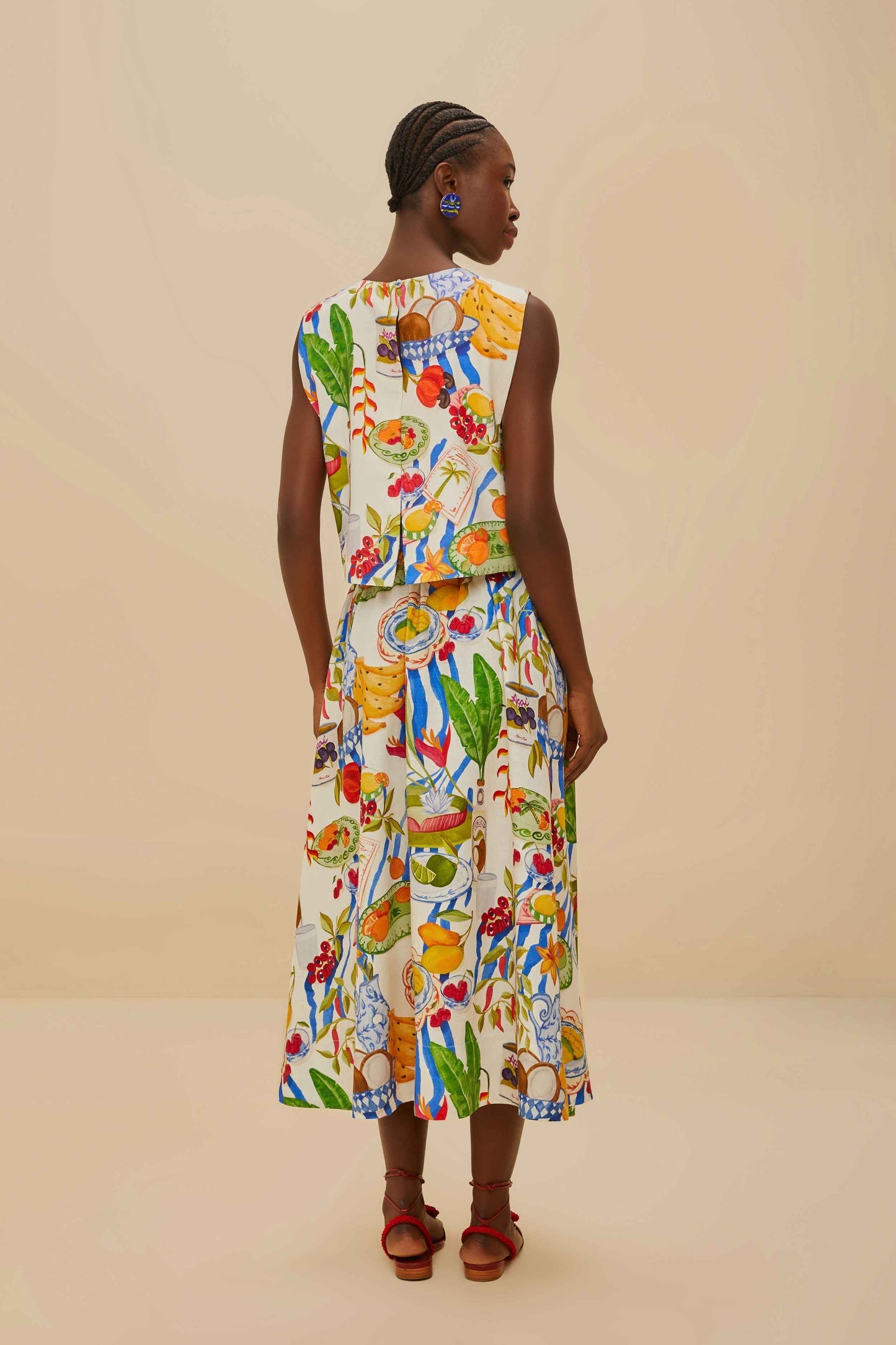 FARM Rio Off-White Fresh Table LENZING™ ECOVERO™ Euroflax™ Midi Skirt
