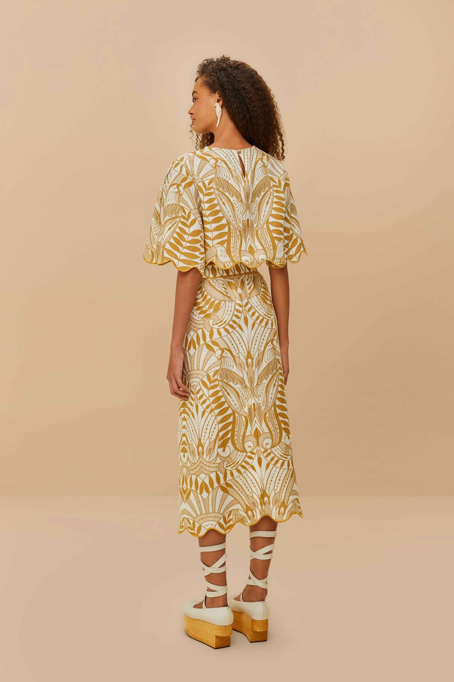 FARM Rio Off-White Lace Nature Euroflax™ Premium Linen Midi Skirt