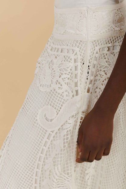 FARM Rio Off-White Swan Lake Guipure Midi Skirt