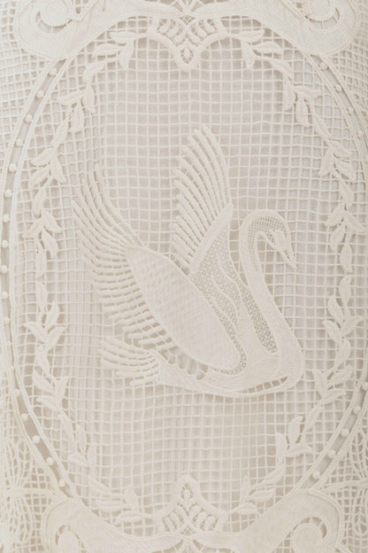 FARM Rio Off-White Swan Lake Guipure Midi Skirt