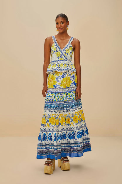 FARM Rio Off-White Zuli Low Rise Maxi Skirt