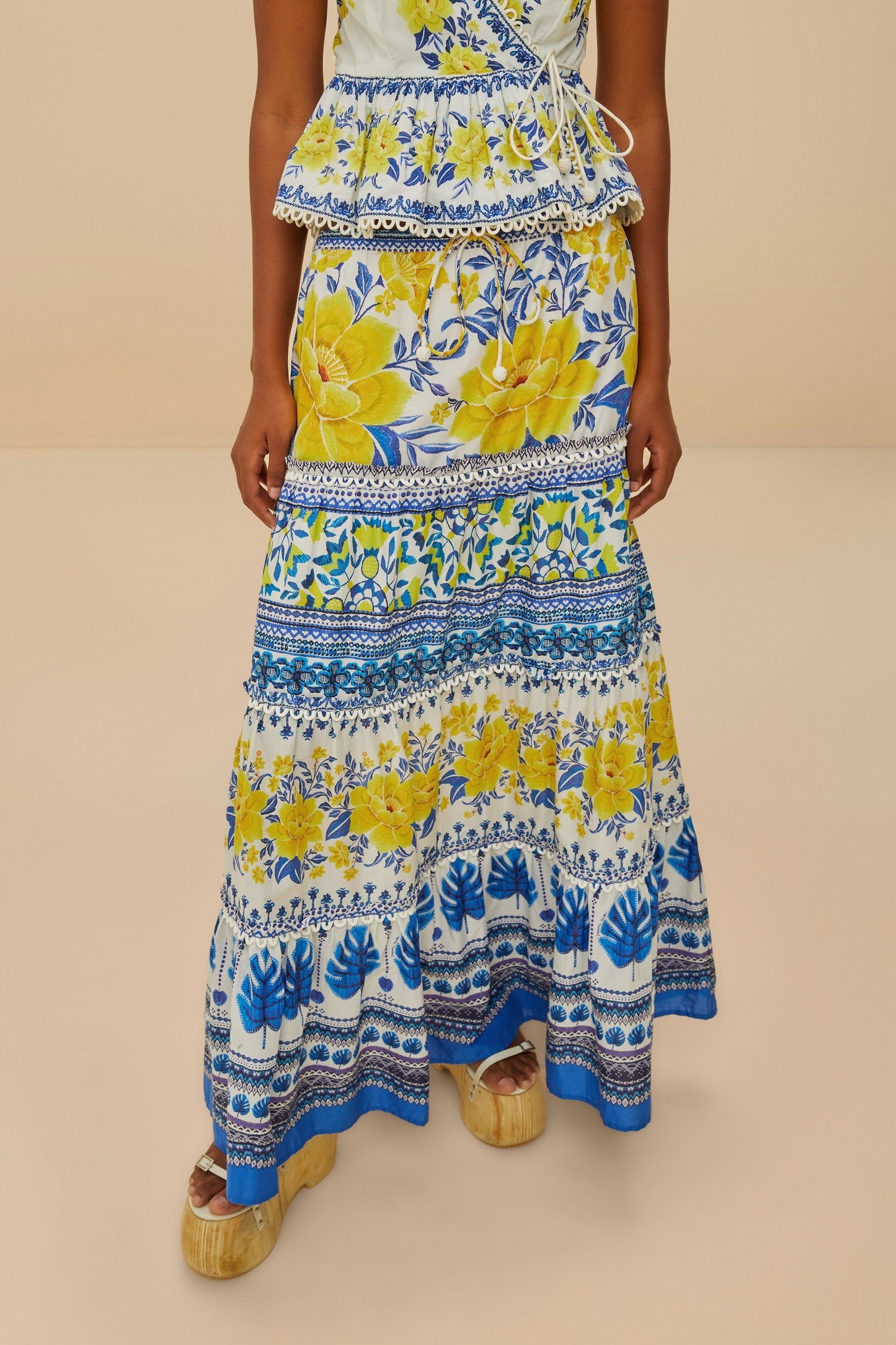 FARM Rio Off-White Zuli Low Rise Maxi Skirt