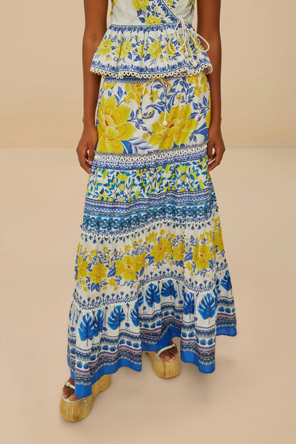 FARM Rio Off-White Zuli Low Rise Maxi Skirt