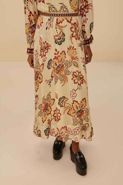 FARM Rio Sand Aura Floral Midi Skirt