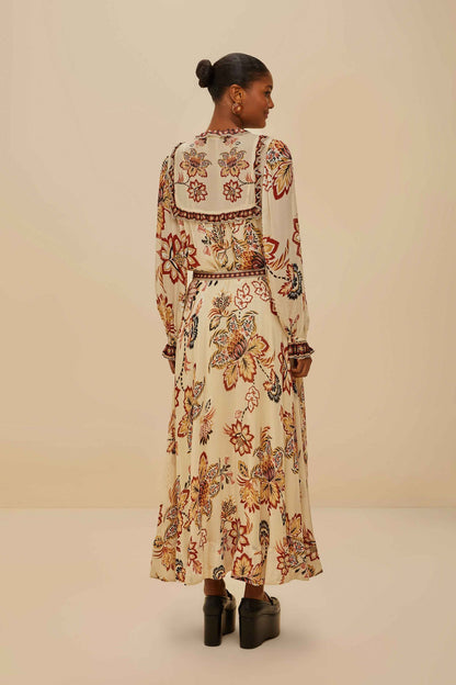 FARM Rio Sand Aura Floral Midi Skirt