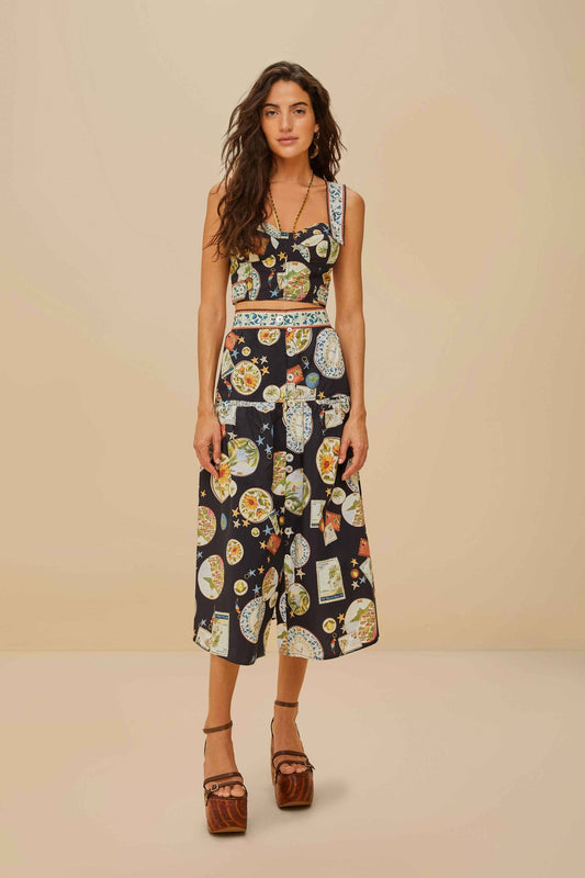FARM Rio Black Trip Souvenir Organic Cotton Midi Skirt