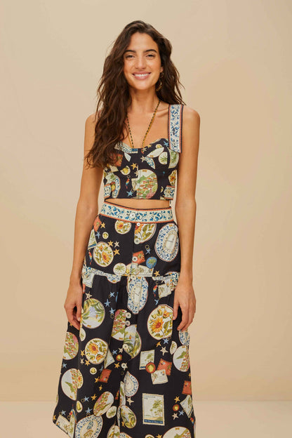 FARM Rio Black Trip Souvenir Organic Cotton Midi Skirt