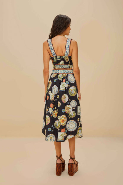 FARM Rio Black Trip Souvenir Organic Cotton Midi Skirt