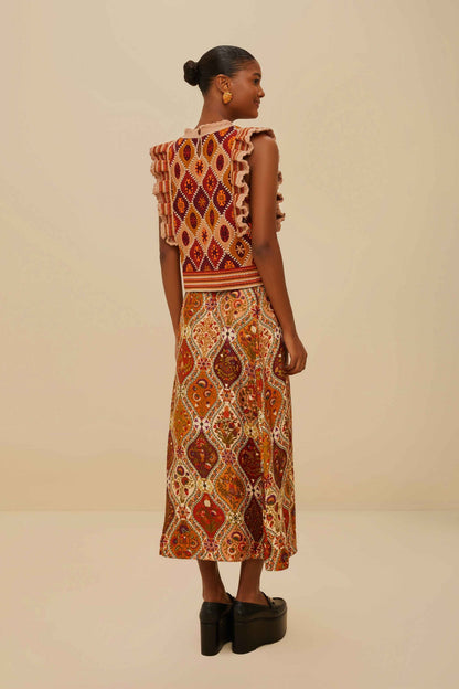 FARM Rio Multicolor Romantic Nature LENZING™ ECOVERO™ Viscose Midi Skirt