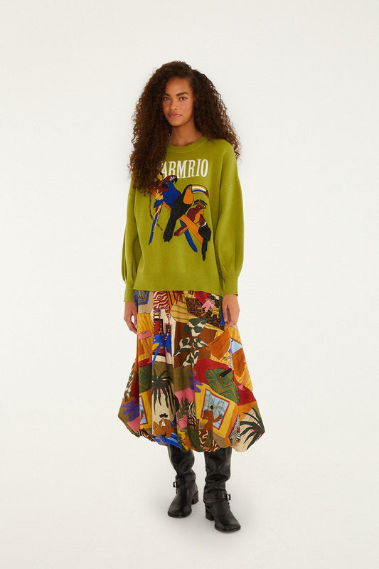 FARM Rio Multicolor Tropical Balloon Organic Cotton Midi Skirt | FARM Rio