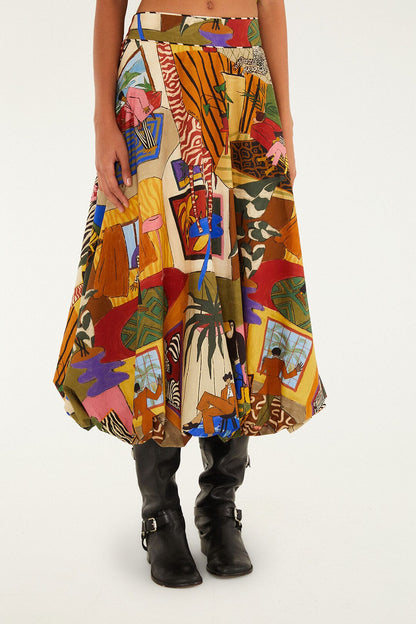 FARM Rio Multicolor Tropical Balloon Organic Cotton Midi Skirt | FARM Rio