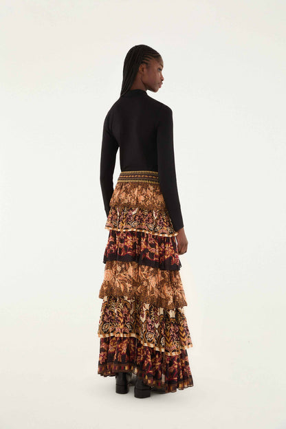 FARM Rio Mixed Scarves Ruffled Maxi Skirt | FARM Rio