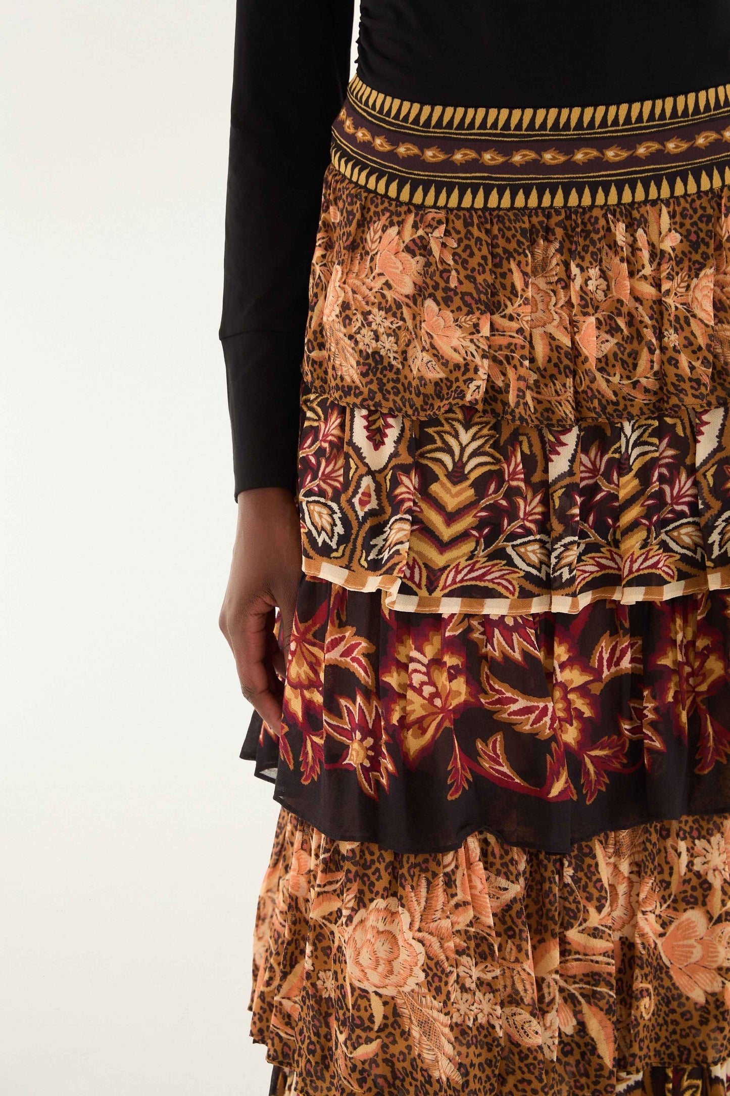 FARM Rio Mixed Scarves Ruffled Maxi Skirt | FARM Rio