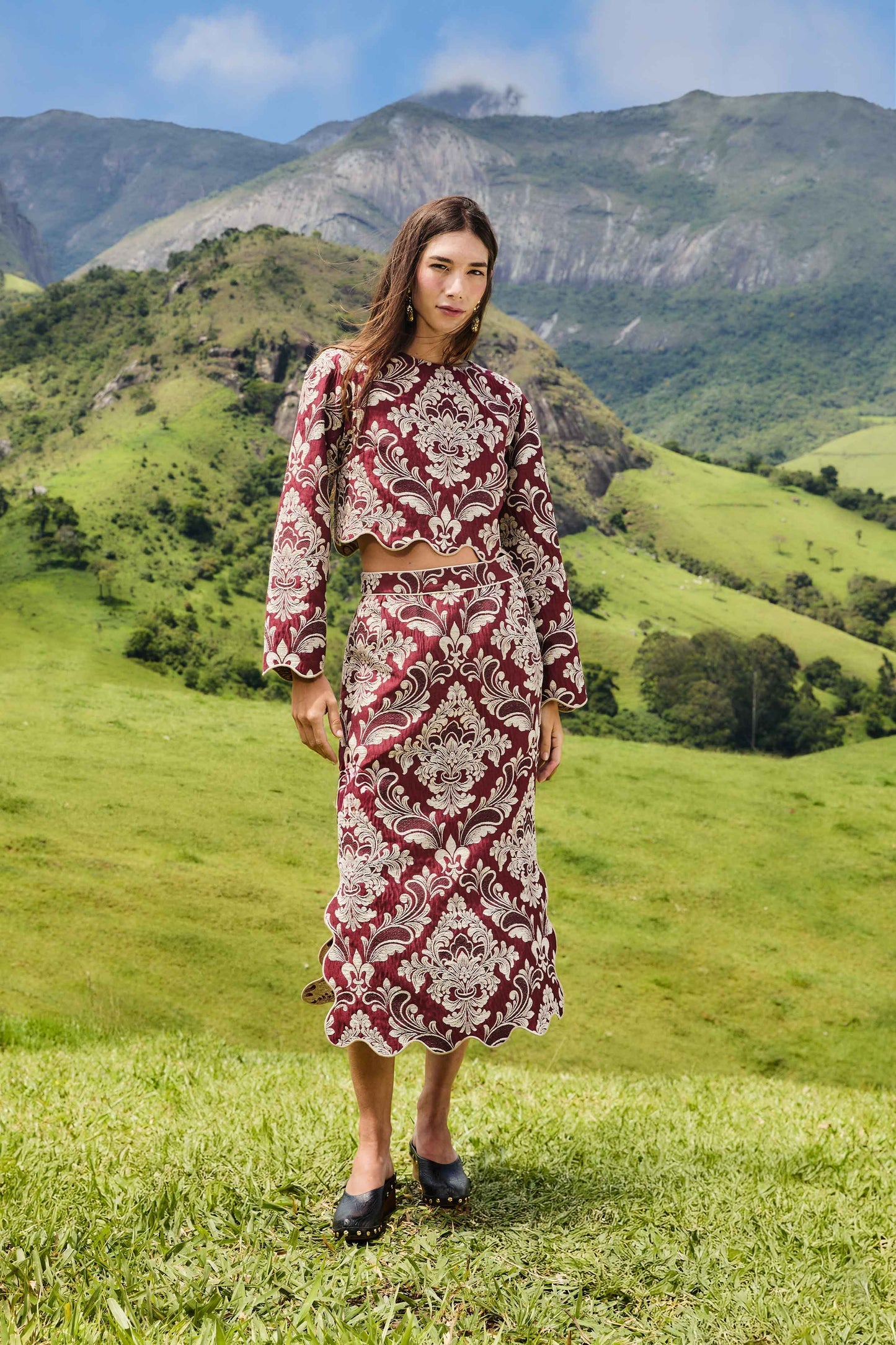 FARM Rio Bicolor Jacquard Waves Midi Skirt | FARM Rio