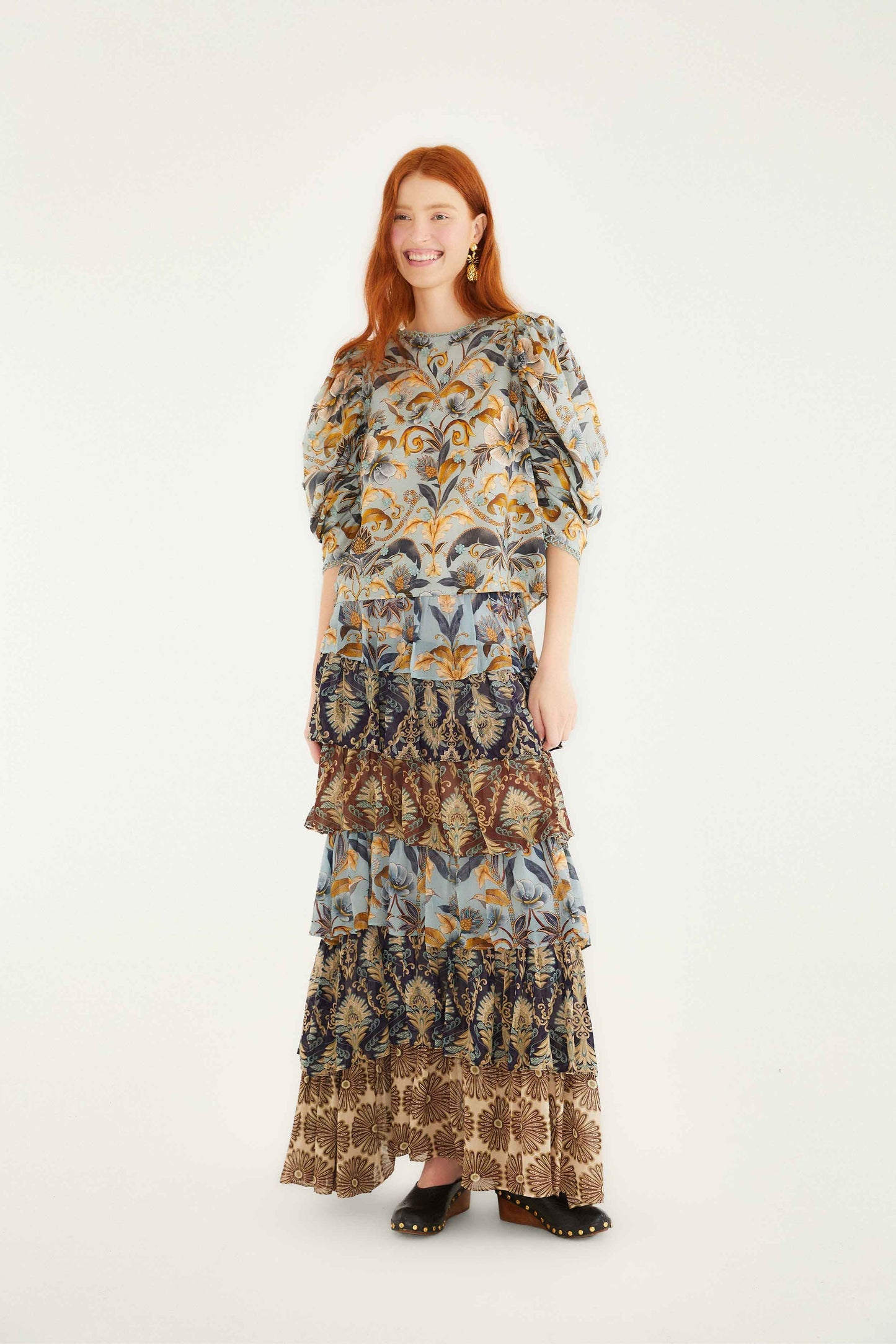 FARM Rio Mixed Scarves Ruffled Maxi Skirt | FARM Rio