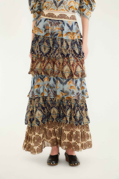 FARM Rio Mixed Scarves Ruffled Maxi Skirt | FARM Rio