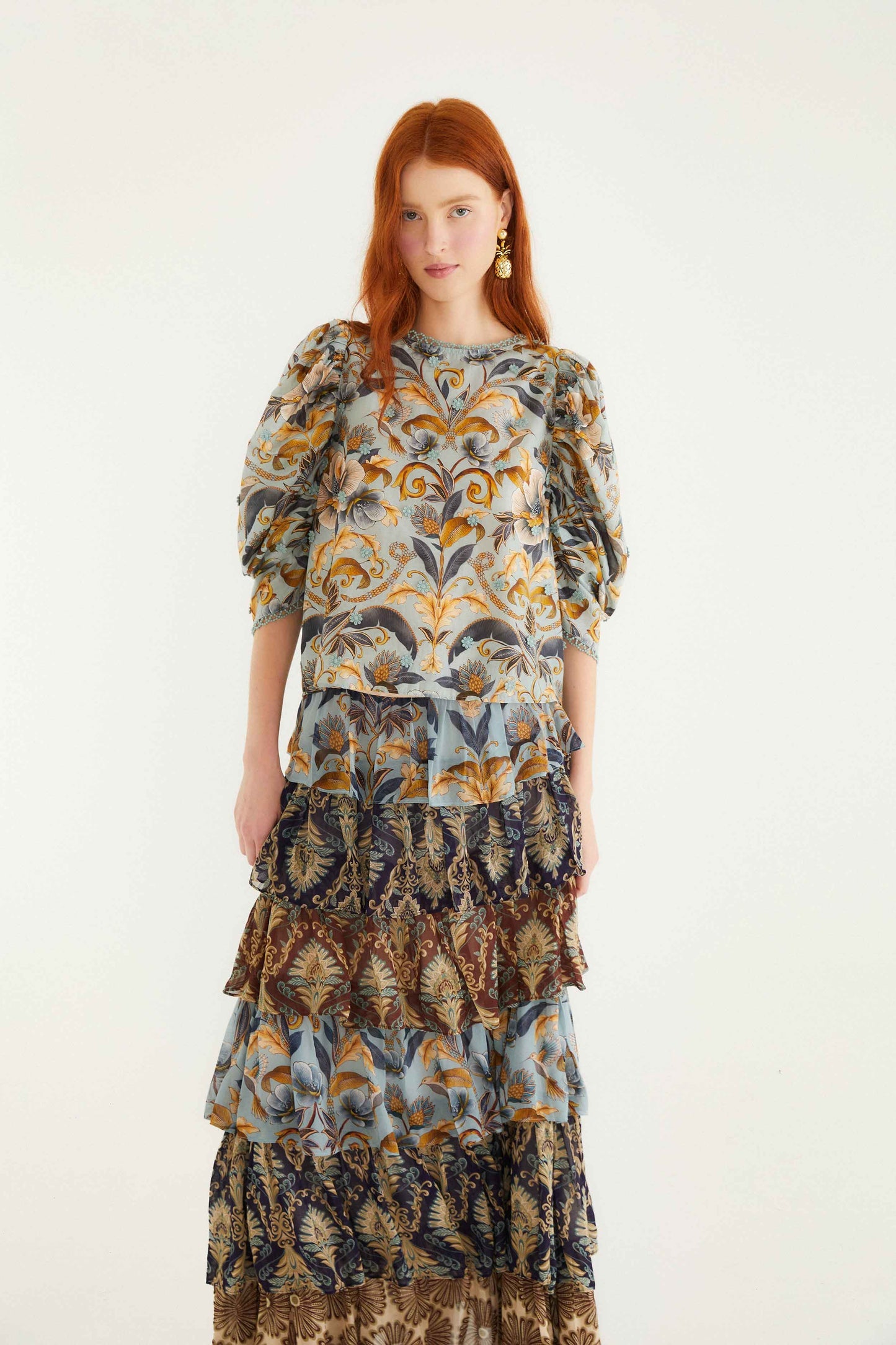FARM Rio Mixed Scarves Ruffled Maxi Skirt | FARM Rio
