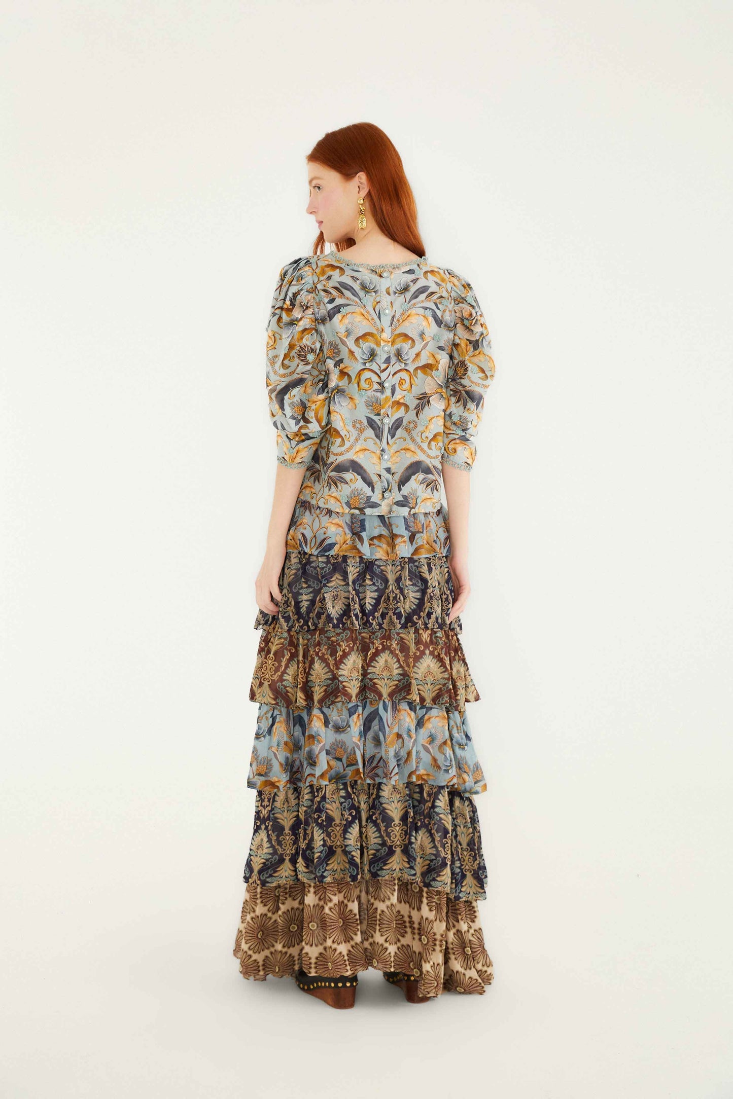 FARM Rio Mixed Scarves Ruffled Maxi Skirt | FARM Rio