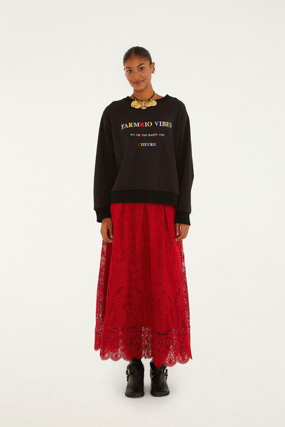 FARM Rio Red Guipure Boho Garden Skirt | FARM Rio