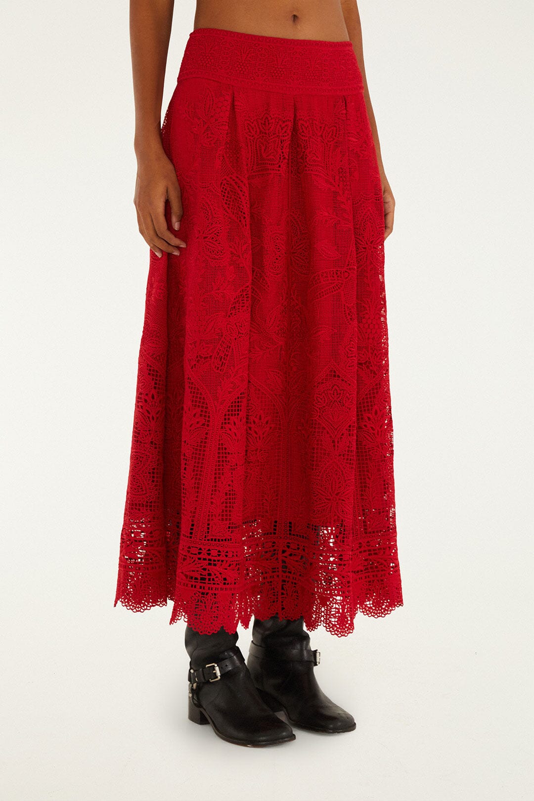 FARM Rio Red Guipure Boho Garden Skirt | FARM Rio