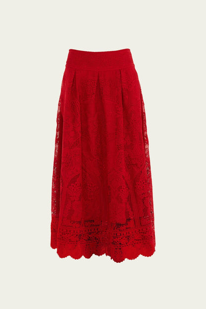 FARM Rio Red Guipure Boho Garden Skirt | FARM Rio