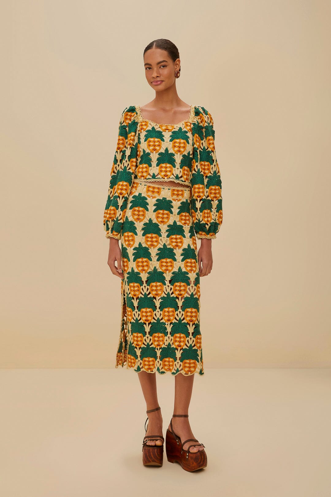 FARM Rio Sand Pineapple Crochet Skirt