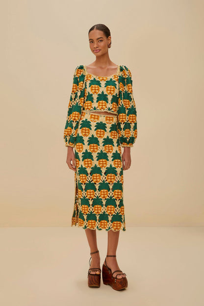FARM Rio Sand Pineapple Crochet Skirt
