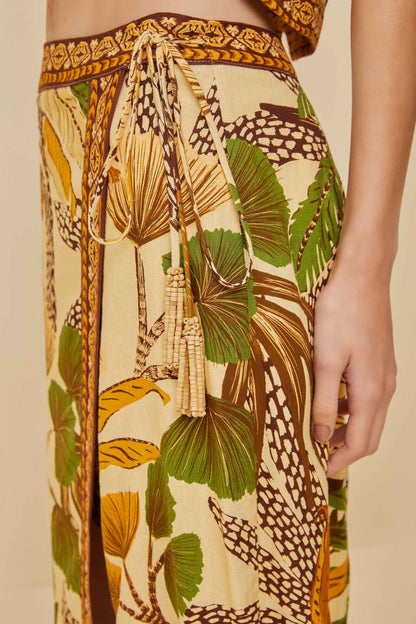 FARM Rio Sand Foliage Sketch LENZING™ ECOVERO™ Euroflax™ Midi Skirt