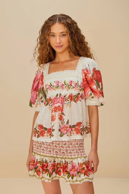 FARM Rio Off-White Summer Fruit Mini Skirt