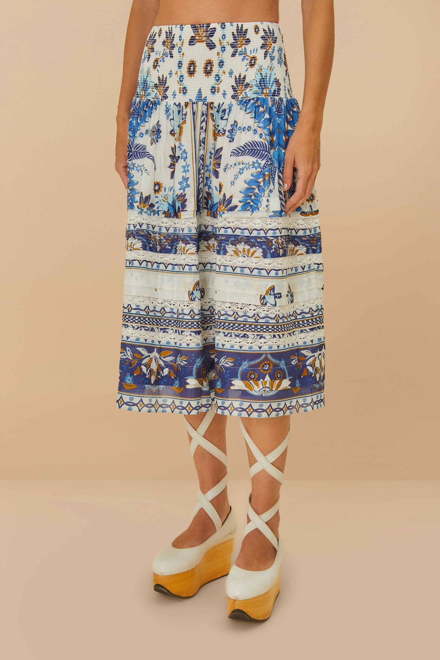 FARM Rio Off-White Ana Tapestry Organic Cotton Midi Skirt